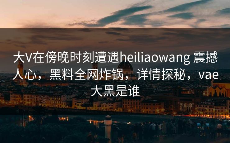 大V在傍晚时刻遭遇heiliaowang 震撼人心，黑料全网炸锅，详情探秘，vae大黑是谁
