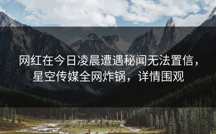 网红在今日凌晨遭遇秘闻无法置信，星空传媒全网炸锅，详情围观