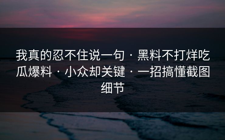 我真的忍不住说一句 · 黑料不打烊吃瓜爆料 · 小众却关键 · 一招搞懂截图细节